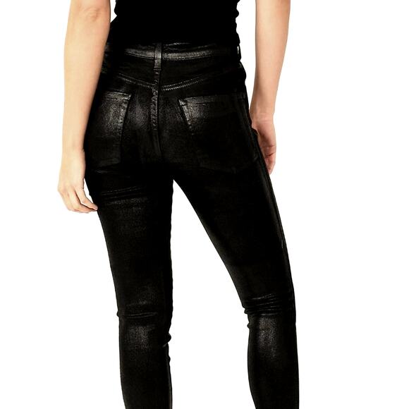 Free People Flattering Sleek Raw High-Rise Coated Jeans - Black - size 32 - Picture 7 of 8